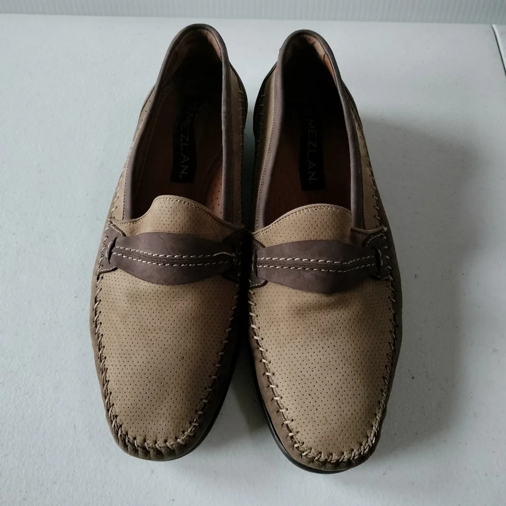 Mezlan Mens Tan Brown Leather Suede Moccasin Loafers 9 Office Comfort Preppy